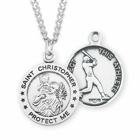 Saint Christopher Round Sterling Silver Baseball Male Athlete Medal