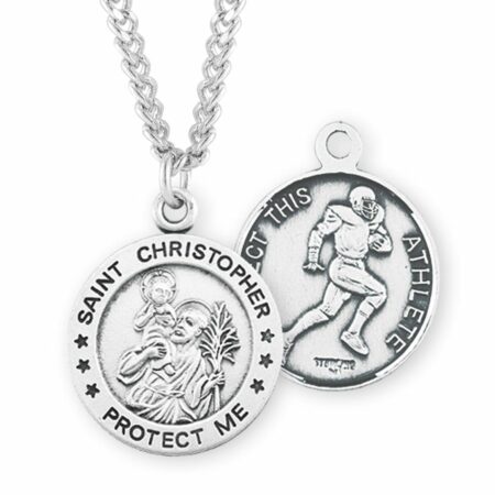 Saint Christopher Round Sterling Silver Football Male Athlete Medal