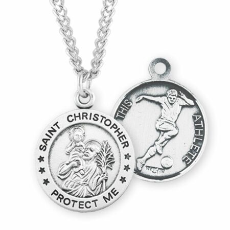 Saint Christopher Round Sterling Silver Soccer Male Athlete Medal