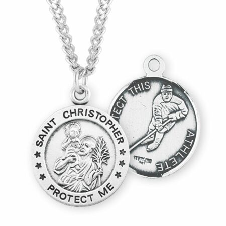 Saint Christopher Round Sterling Silver Hockey Male Athlete Medal