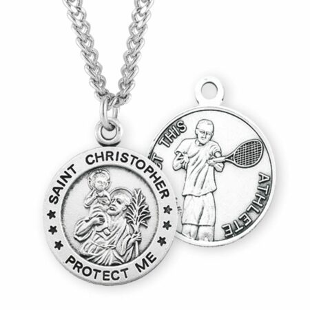 Saint Christopher Round Sterling Silver Tennis Male Athlete Medal
