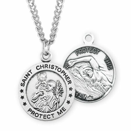 Saint Christopher Round Sterling Silver Swimming Male Athlete Medal
