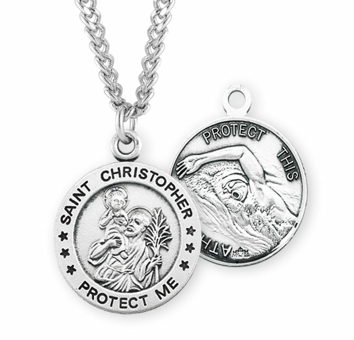 Saint Christopher Round Sterling Silver Swimming Male Athlete Medal ...