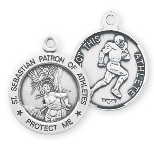 Saint Sebastian Round Sterling Silver Football Male Athlete Medal - Image 2