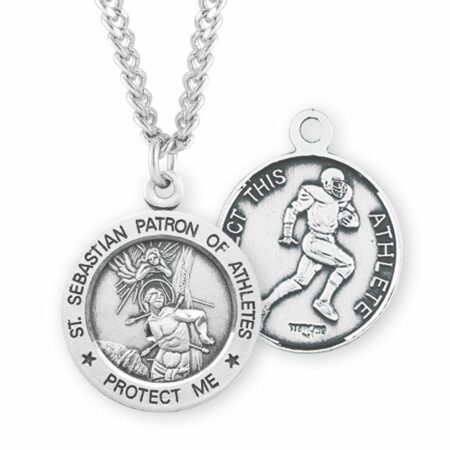 Saint Sebastian Round Sterling Silver Football Male Athlete Medal