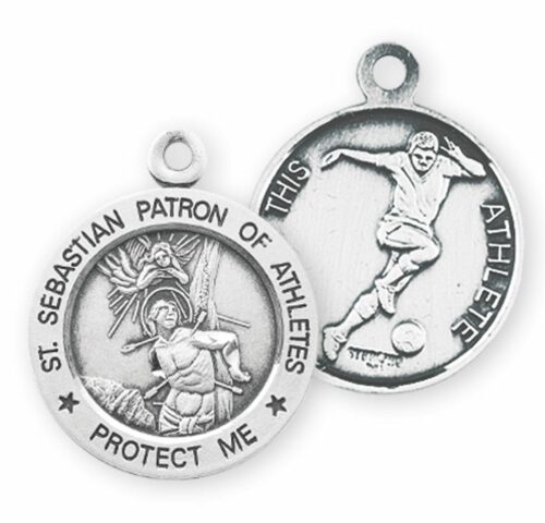 Saint Sebastian Round Sterling Silver Soccer Male Athlete Medal - Image 2