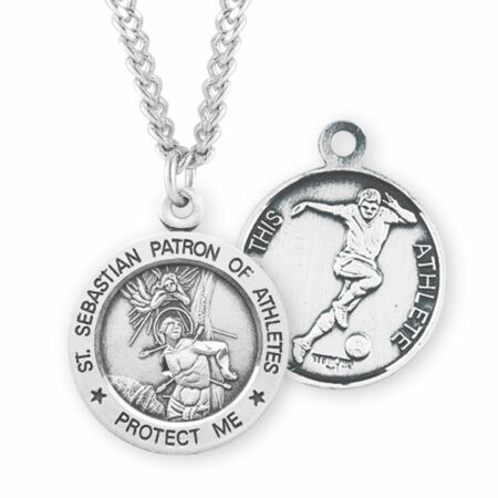 Saint Sebastian Round Sterling Silver Soccer Male Athlete Medal