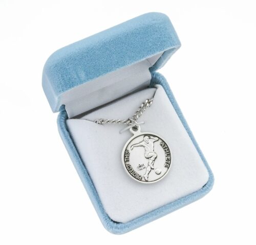 Saint Sebastian Round Sterling Silver Soccer Male Athlete Medal - Image 3