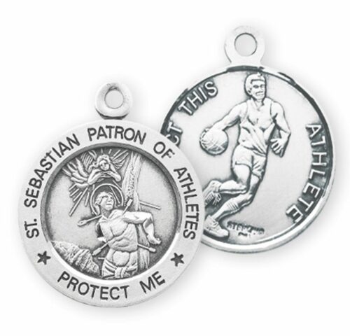 Saint Sebastian Round Sterling Silver Basketball Male Athlete Medal - Image 2