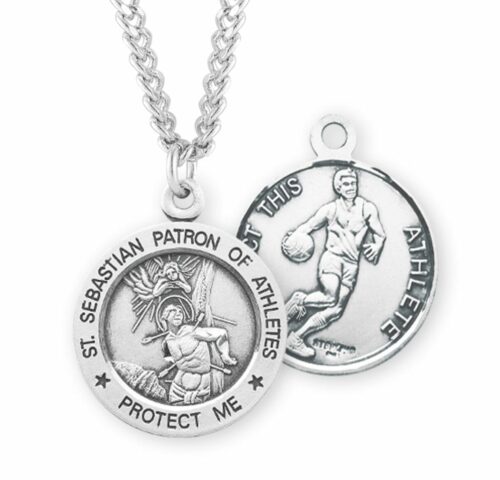 Saint Sebastian Round Sterling Silver Basketball Male Athlete Medal