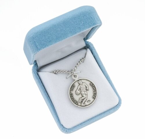 Saint Sebastian Round Sterling Silver Basketball Male Athlete Medal - Image 3