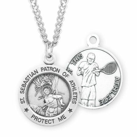 Saint Sebastian Round Sterling Silver Tennis Male Athlete Medal
