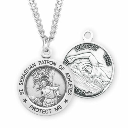 Saint Sebastian Round Sterling Silver Swimming Male Athlete Medal