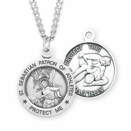 Saint Sebastian Round Sterling Silver Wrestling Male Athlete Medal