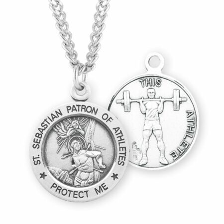 Saint Sebastian Round Sterling Silver weightlifting Male Athlete Medal