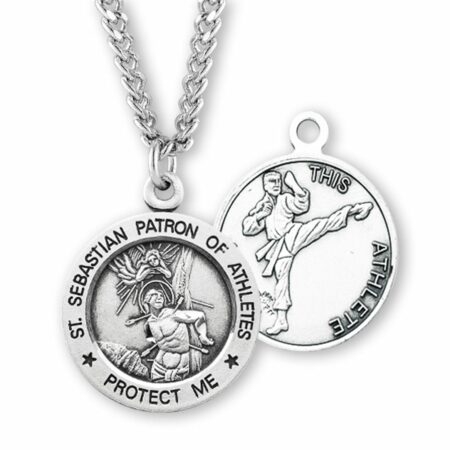 Saint Sebastian Round Sterling Silver Martial Arts Male Athlete Medal