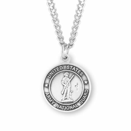 Sterling Silver Army National Guard Medal with St. Christopher on Reverse Side