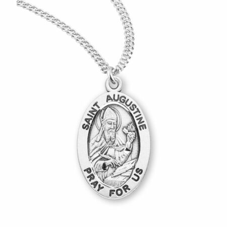 Patron Saint Augustine Oval Sterling Silver Medal