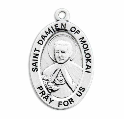 Patron Saint Damian of Molokai Oval Sterling Silver Medal - Image 2