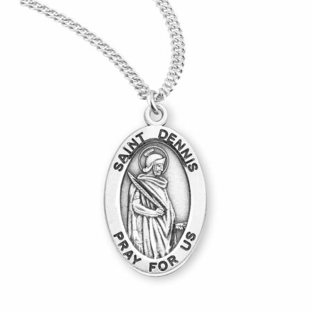 Patron Saint Dennis Oval Sterling Silver Medal