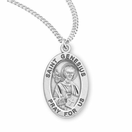 Patron Saint Genesius Oval Sterling Silver Medal