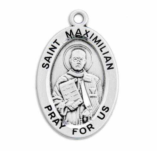 Patron Saint Maximilian Kolbe Oval Sterling Silver Medal - Image 2