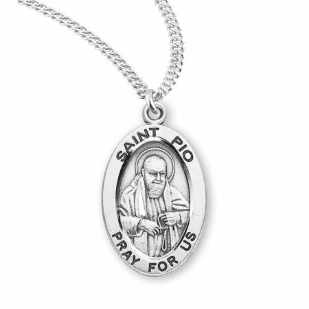 Patron Saint Pio Oval Sterling Silver Medal