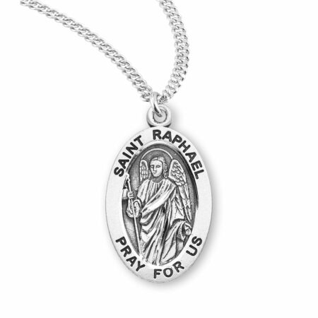 Patron Saint Raphael Archangel Oval Sterling Silver Medal