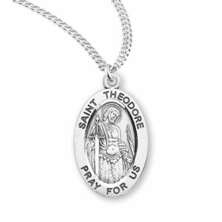 Patron Saint Theodore Oval Sterling Silver Medal