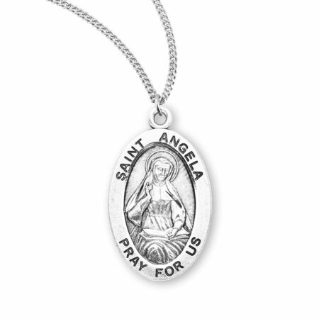 Patron Saint Angela Oval Sterling Silver Medal