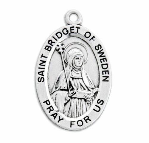 Patron Saint Bridget of Sweden Oval Sterling Silver Medal - Image 2