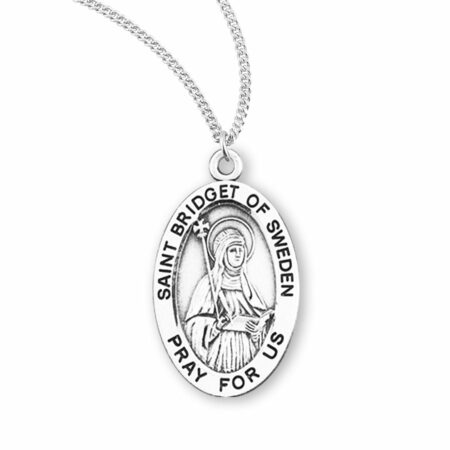 Patron Saint Bridget of Sweden Oval Sterling Silver Medal