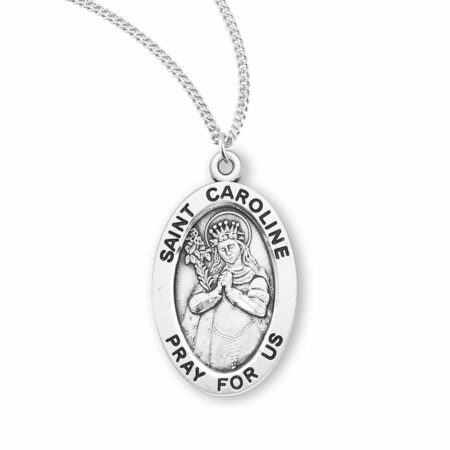 Patron Saint Caroline Oval Sterling Silver Medal