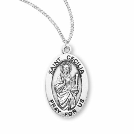 Patron Saint Cecilia Oval Sterling Silver Medal
