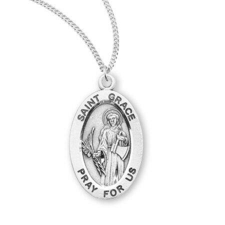 Patron Saint Grace Oval Sterling Silver Medal