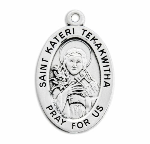 Patron Saint Kateri Tekakwitha Oval Sterling Silver Medal - Image 2