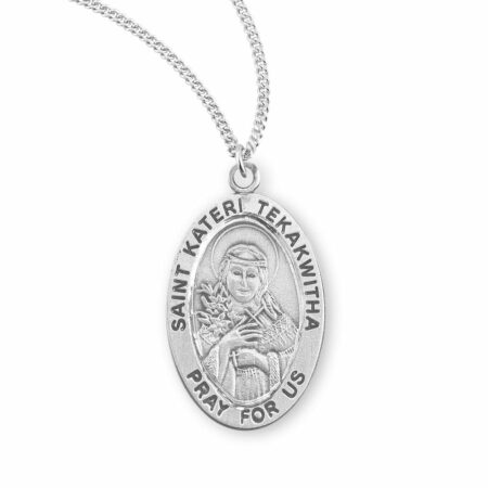Patron Saint Kateri Tekakwitha Oval Sterling Silver Medal