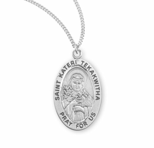 Patron Saint Kateri Tekakwitha Oval Sterling Silver Medal