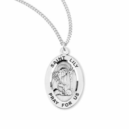 Patron Saint Lily Oval Sterling Silver Medal