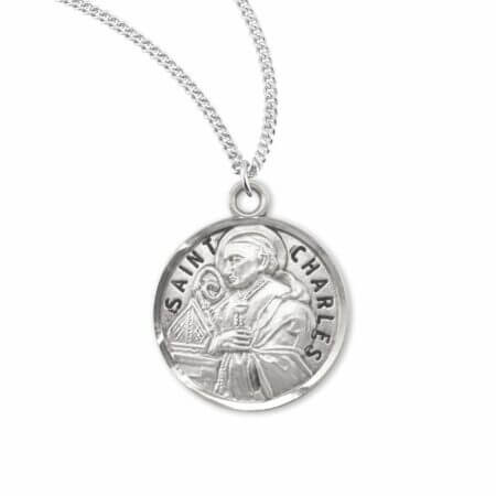 Patron Saint Charles Round Sterling Silver Medal
