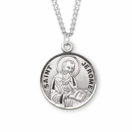 Patron Saint Jerome Round Sterling Silver Medal