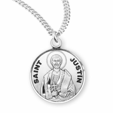 Patron Saint Justin Round Sterling Silver Medal