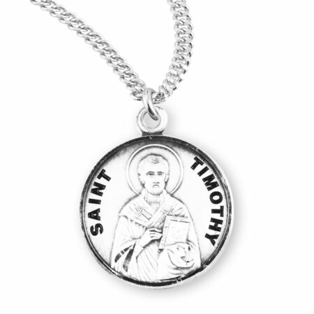 Patron Saint Timothy Round Sterling Silver Medal