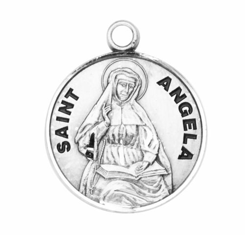 Patron Saint Angela Round Sterling Silver Medal - Image 2