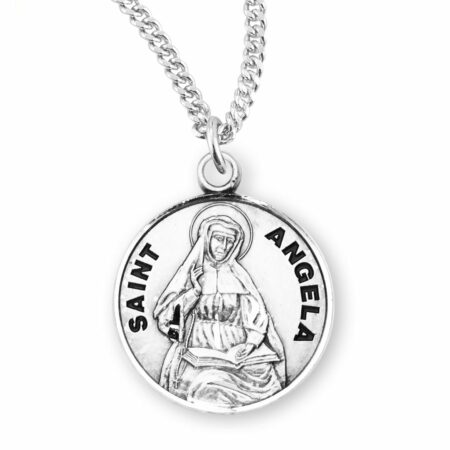 Patron Saint Angela Round Sterling Silver Medal