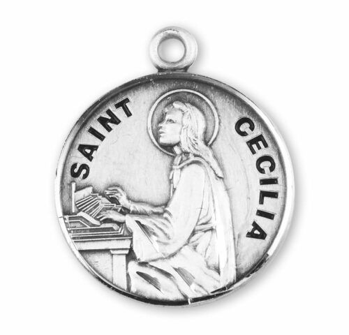 Patron Saint Cecilia Round Sterling Silver medal - Image 2