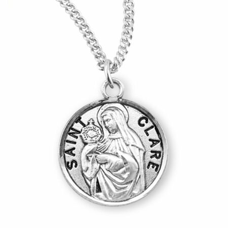 Patron Saint Clare Round Sterling Silver Medal