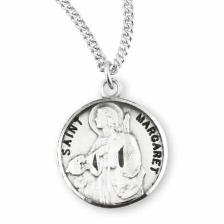 Patron Saint Margaret Round Sterling Silver Medal