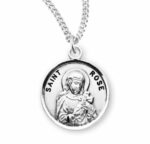 Patron Saint Rose Round Sterling Silver Medal