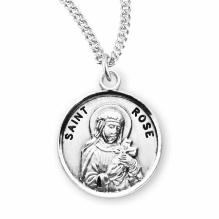 Patron Saint Rose Round Sterling Silver Medal